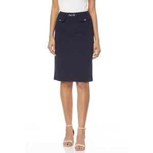 Cato Navy Pull On Stretch Dress Skirt Silver Link Pocket Size XS